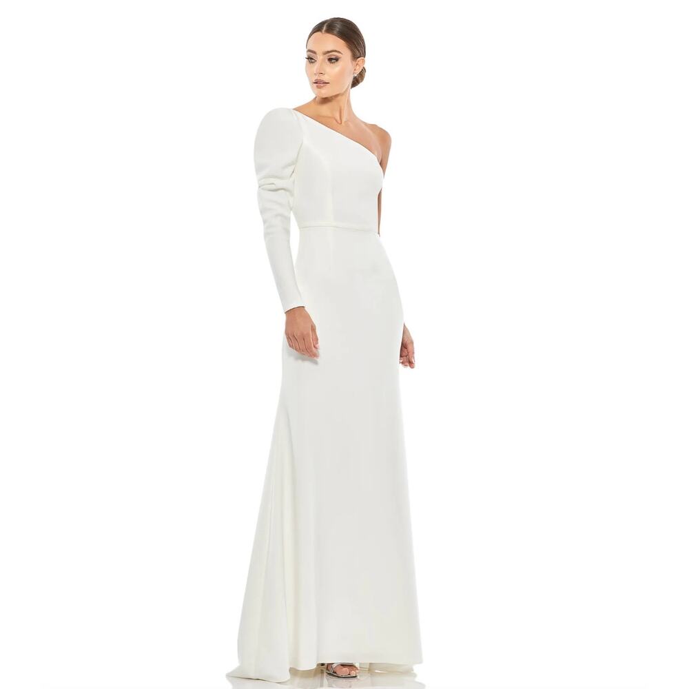 NWT Leena Mac Duggal Asymmetric One Shoulder Wedding Dress Gown Bridal 4 White - Picture 3 of 12